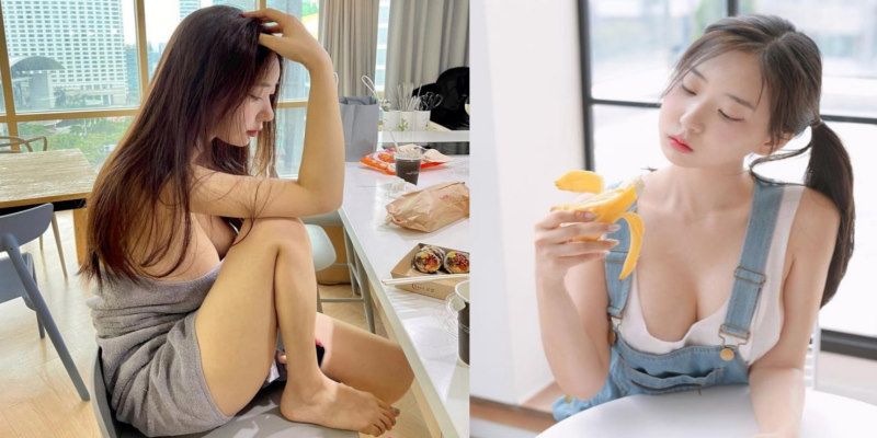 Shin Jae Eun ngồi ăn chỉ với một chiếc khăn tắm (ảnh trái)